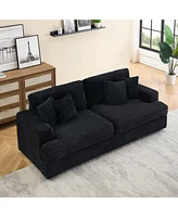 79" Black Corduroy Sofa with 4 Pillows