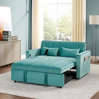 54.33 inch versatile foldable sofa bed in 3 lengths, modern sofa sofa sofa velvet pull-out bed, adjustable back (Green)
