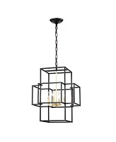 4-Light Tiered Pendant: Farm-to-Table Elegance (Matte Black & Gold)