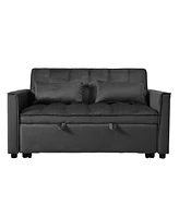 3-in-1 Convertible Sofa Bed with Reclining Backrest and Pillows (Black)