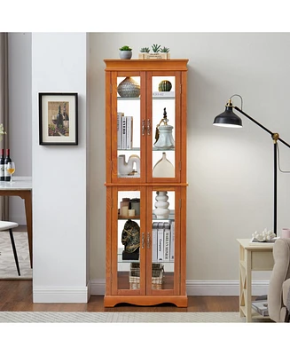Lighted Glass Curio Display Cabinet, Display Cabinet, Glass Storage Cabinet Glass Wine cabinet Wood Frame Toy Display for Living Room, Kitchen, Pantry