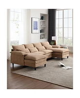 U Shaped Modular Sectional Sofa Couch, corner sofa with 4pcs waist pillows, Chaise Lounge, terrycloth fabric sofa,Upholstered 4 Seater Couch for Livin