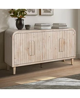59" Farmhouse Sideboard, Vertical Grain Carving, Adjustable Shelves, Natural Wood