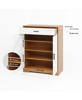 Freestanding 4-Tier Shoe Cabinet with Drawer and Adjustable Shelves