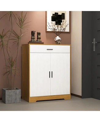 Freestanding 4-Tier Shoe Cabinet with Drawer and Adjustable Shelves