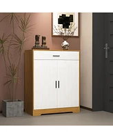 Freestanding 4-Tier Shoe Cabinet with Drawer and Adjustable Shelves