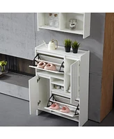 Functional Shoe Cabinet with Wall Unit: Narrow Organizer for Hallway and Bedroom (White)