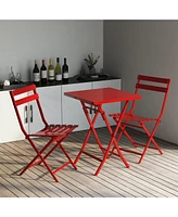 3-Pieces Metal Square Table 28.35 in. H Outdoor Bistro Set Table Chairs Furniture