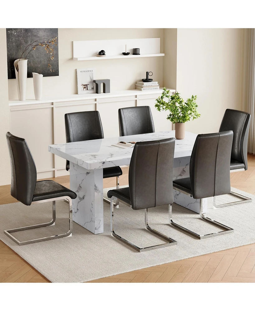 White Marble Table & Gray Pu Chairs