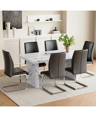 White Marble Table & Gray Pu Chairs