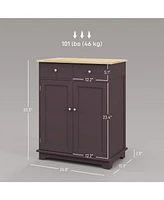 Sideboard with Solid Wood Countertop, Modern Kitchen Storage Cabinet, Coffee Bar Cabinet with 2 Drawers, Doors and Adjustable Shelf, Coffee