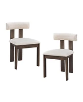 Wooden Dining Chairs Set of 2, Modern Boucle Upholstered Kitchen Side Chairs,Mid Century Modern Kitchen Chairs with Open Back Farmhouse Wooden Side Ch