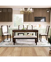 6-Piece Kitchen Dining Table Set, 60" Rectangular Table and 4 High-Back Tufted Chairs & 1 Bench for Dining Room and Kitchen (Black)