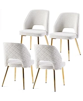 Off White Boucle Dining Chairs with Metal Legs and Hollow Back Upholstered Dining Chairs Set of 4