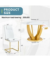 Snow Mountain White Slab Dining Set with 6 Pu Chairs