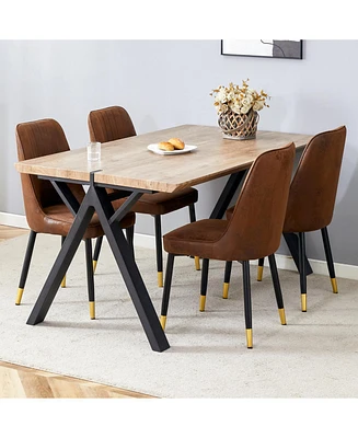 Wood-Textured Dining Set: Table (63"x35.4") with 4 Suede Chairs