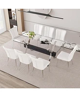 Elegant Glass Dining Set with White Pu Chairs