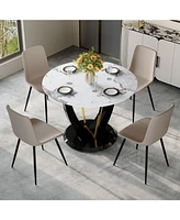Pandora Marble Dining Set: 42" Glass Table & 4 Pu Chairs