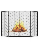 52 x 31 Inch Fireplace Screen with Chevron Herringbone Pattern