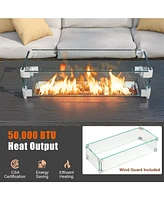50000 Btu 2 Inch ropane Gas Fire Pit Table with Wind Guard and Glass Rocks-Brown
