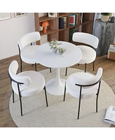 White Dining Chairs Set of 4, Mid-Century Modern Dining Chairs, Kitchen Dining Room Chairs, Curved Backrest Round Upholstered Boucle Dining Chair with