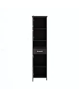 Double Door Narrow Height Slim Floor Standing Cabinet with 2 Adjustable Shelves-Black
