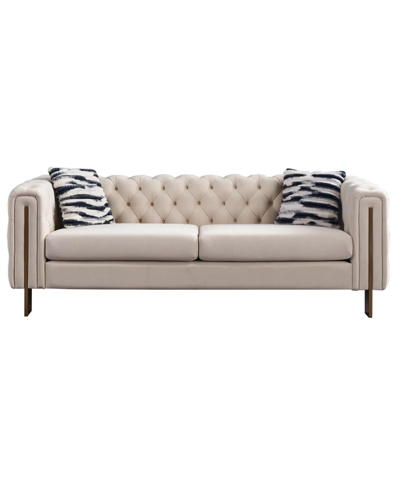 Chesterfield Modern Tufted Velvet Living Room Sofa, 84.25"W Couch,Cream