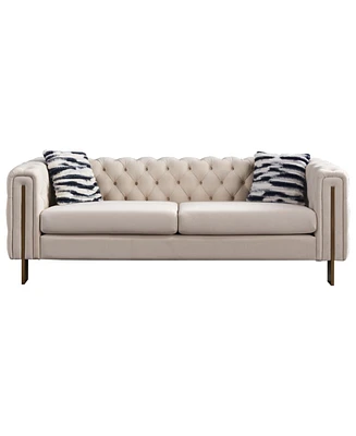 Chesterfield Modern Tufted Velvet Living Room Sofa, 84.25"W Couch,Cream