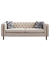 Chesterfield Modern Tufted Velvet Living Room Sofa, 84.25"W Couch,Cream