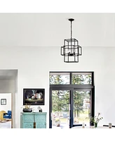 Matte Black 4-Light Adjustable Pendant Light for Dining Room, Farmhouse Style