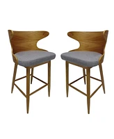 Mid-Century Upholstered Rubberwood Barstools (Set of 2) with Splayed Legs