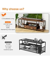 Sleek Tv Stand with Led Lights, Fabric Drawers, and Storage Shelves