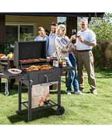 Outdoor Bbq Charcoal Grill with 2 Foldable Side Table and Wheels