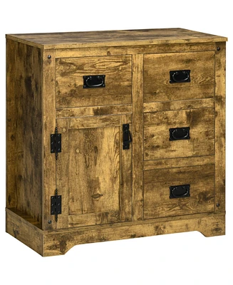 Industrial Sideboard Buffet Cabinet, Kitchen Cabinet with 4 Drawers, 1 Door, Adjustable Shelf Coffee Bar Cabinet, Rustic Brown