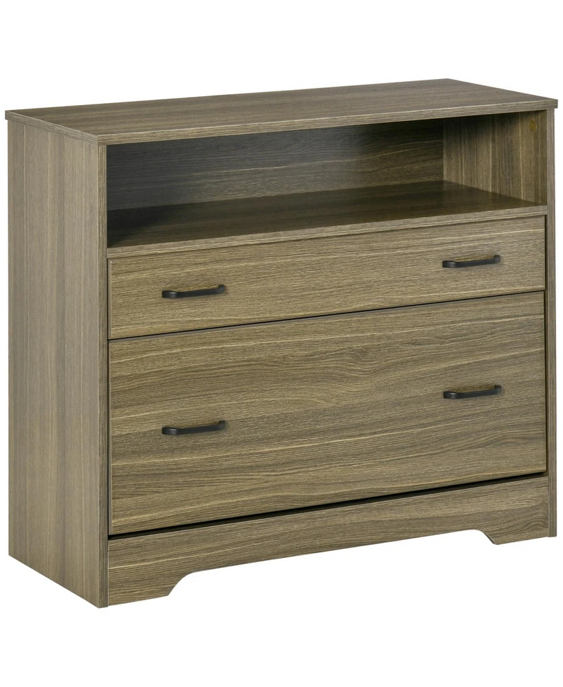 Vinsetto Lateral File Cabinet with Shelf, 2 Drawer Filing Cabinet for Letter Sized Papers, Print Stand, Charcoal Grey