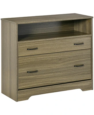 Vinsetto Lateral File Cabinet with Shelf, 2 Drawer Filing Cabinet for Letter Sized Papers, Print Stand, Charcoal Grey