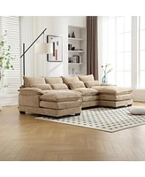 Chenille, high quality sponge filling, solid wood frame, oversized four-seater, U-shaped combination sofa