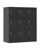 9-Door Employee Storage Locker, Metal Lockers for Office, Gym, School, and Homewith Card Slot (Black)