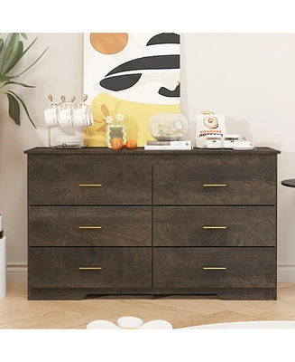 Gray Wood-Grain Drawer Dresser with Gold Handles for Living Spaces