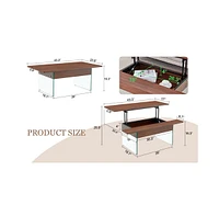 Multifunctional Lift Top Coffee Table with Dark Wood Grain Sticker