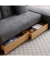 Convertible Sleeper Sofa Bed with Storage Ottoman & Drop Down Table - Grey
