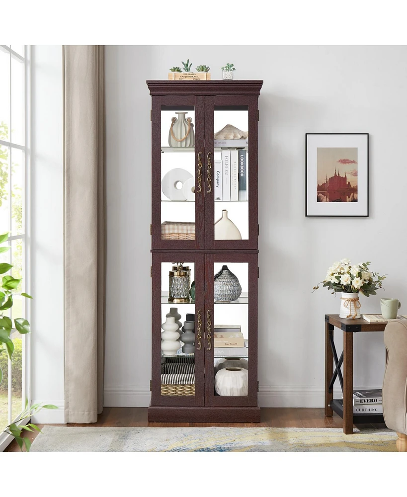 Lighted Glass Curio Display Cabinet, Display Cabinet, Glass Storage Cabinet Glass Wine cabinet Wood Frame Toy Display for Living Room, Kitchen, Pantry