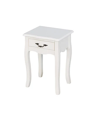 White Living Room Floor-standing Storage Table with a Drawer, 4 Curved Legs