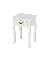 White Living Room Floor-standing Storage Table with a Drawer, 4 Curved Legs