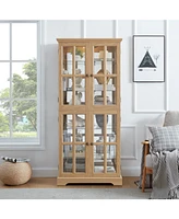 Antique Curio Cabinet with Glass Doors, Adjustable Shelves, and Oak E26 Bulb