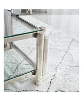 50" Stainless Steel Coffee Table with Tempered Glass and Storage