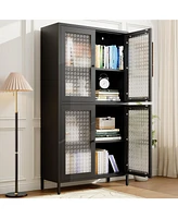 Classic Metal Storage Cabinet Display Cabinet with 4 Glass Doors 4 Shelves Cabinet Freestanding Bookcase Side Cabinet for Home Office Living Room Kitc
