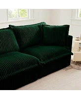 Green Corduroy Sectional Sofa with Ottoman & Pillows