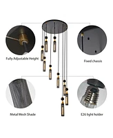 Industrial Multi-Light Pendant - 9-Light Mesh Cylinder Chandelier (Bulb Not Included)