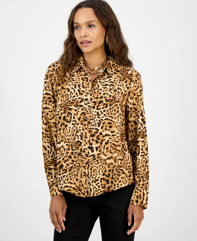 I.n.c. International Concepts Petite Animal-Print Button-Down Shirt